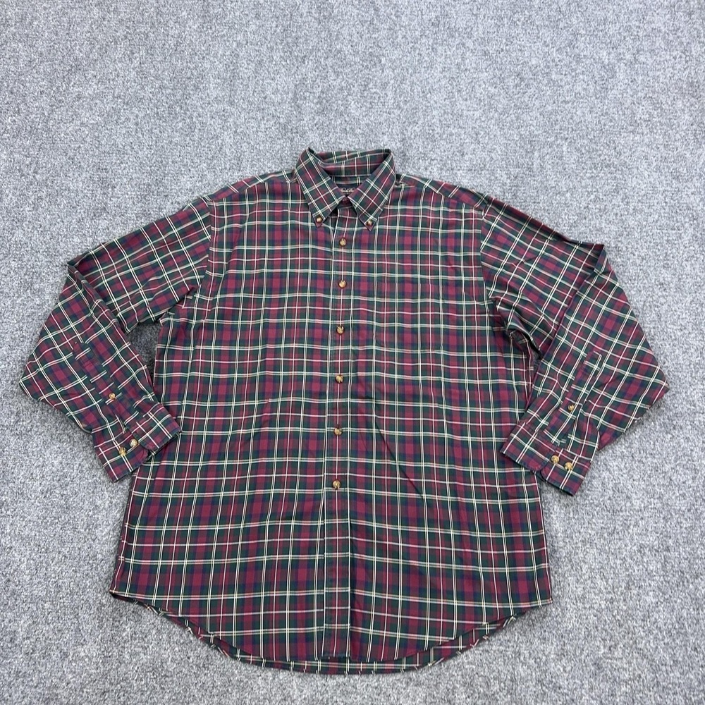 Brooks Brothers Shirt Mens L Green Plaid Non-Iron Long Sleeve Button Down